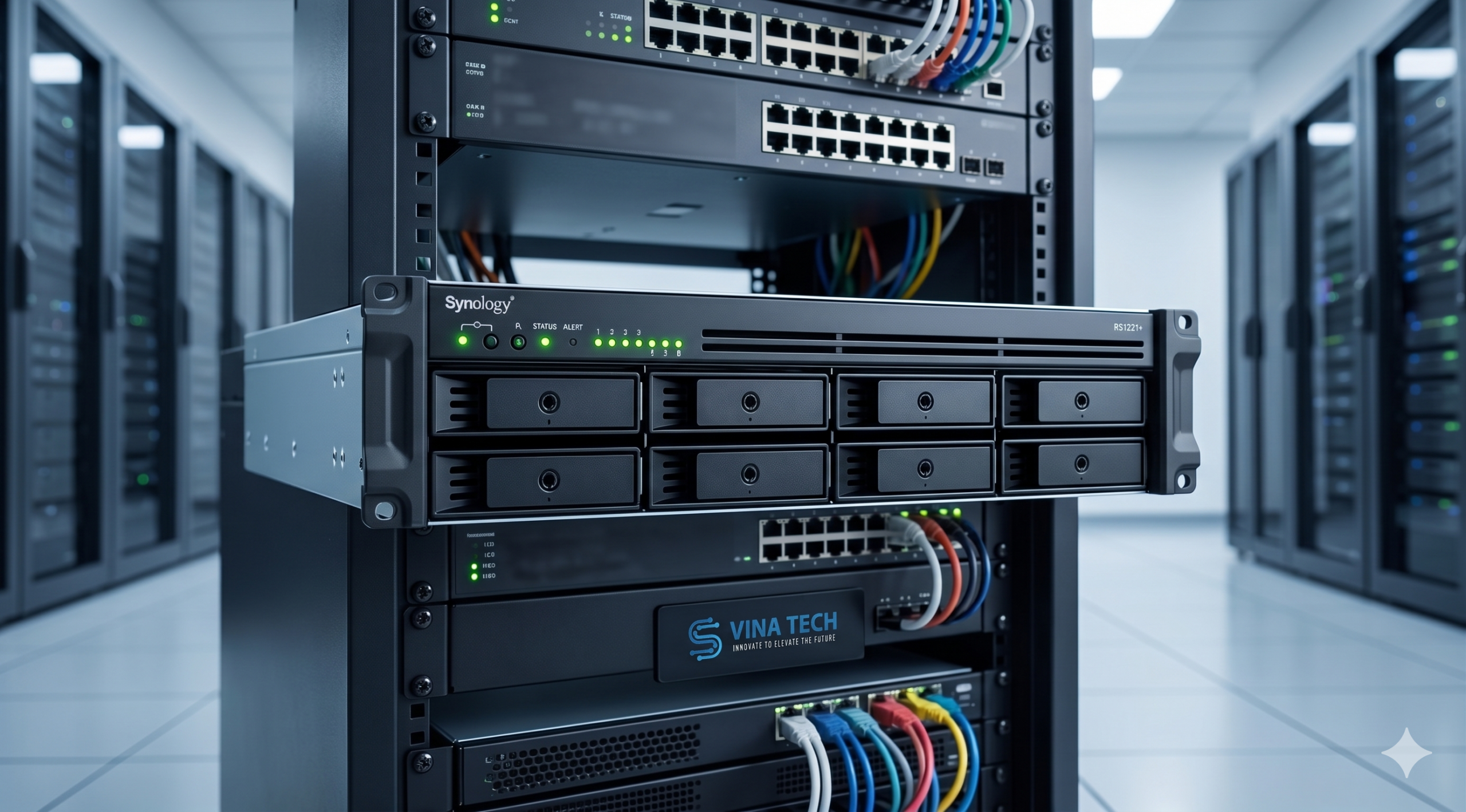 Thiết bị lưu trữ mạng tủ rack NAS Synology RackStation RS1221+ 8 bay chính hãng tại VinaSTech